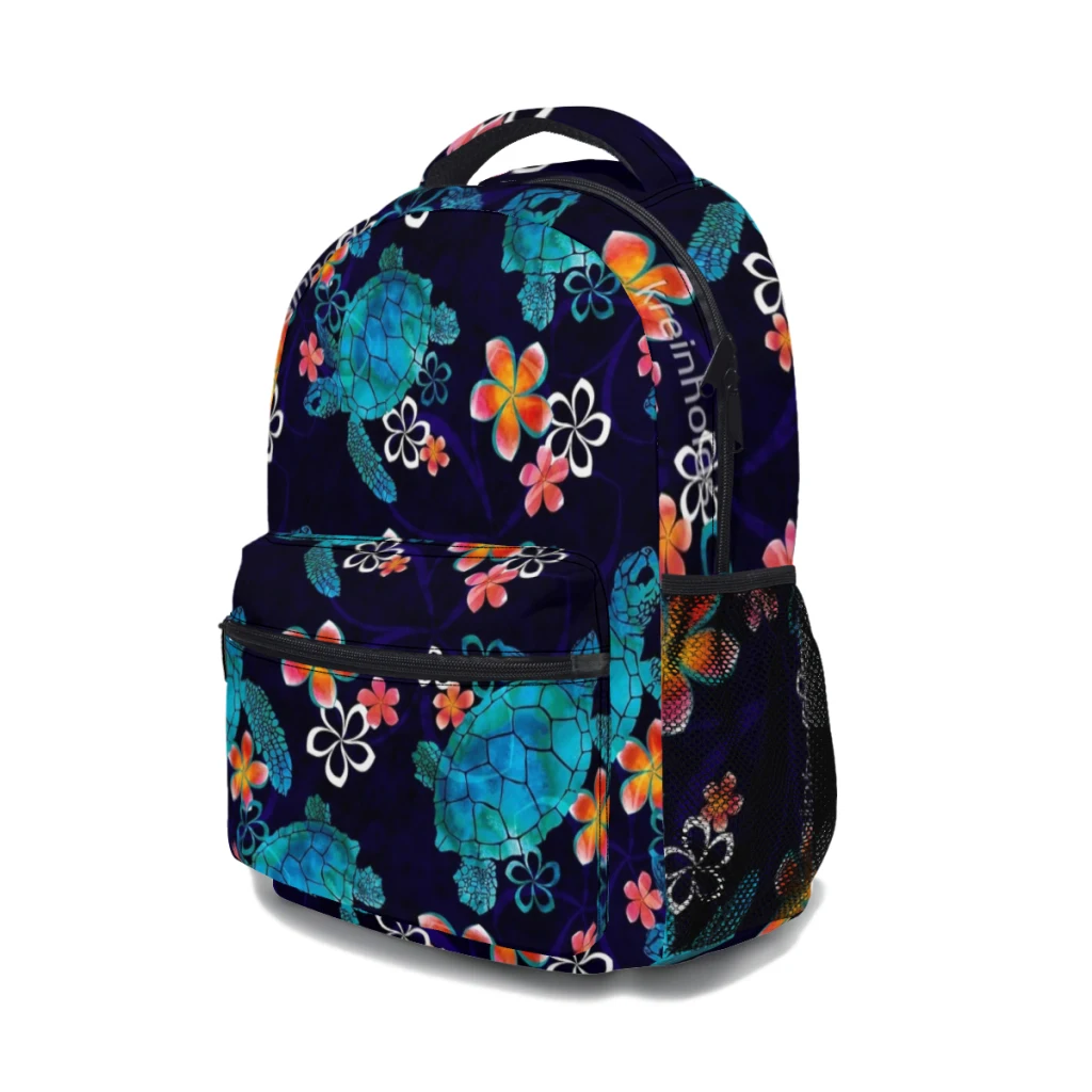 Nieuwe Modieuze Zeeschildpad Met Bloemen Patroon Schooltas Print Rugzak 17Inch