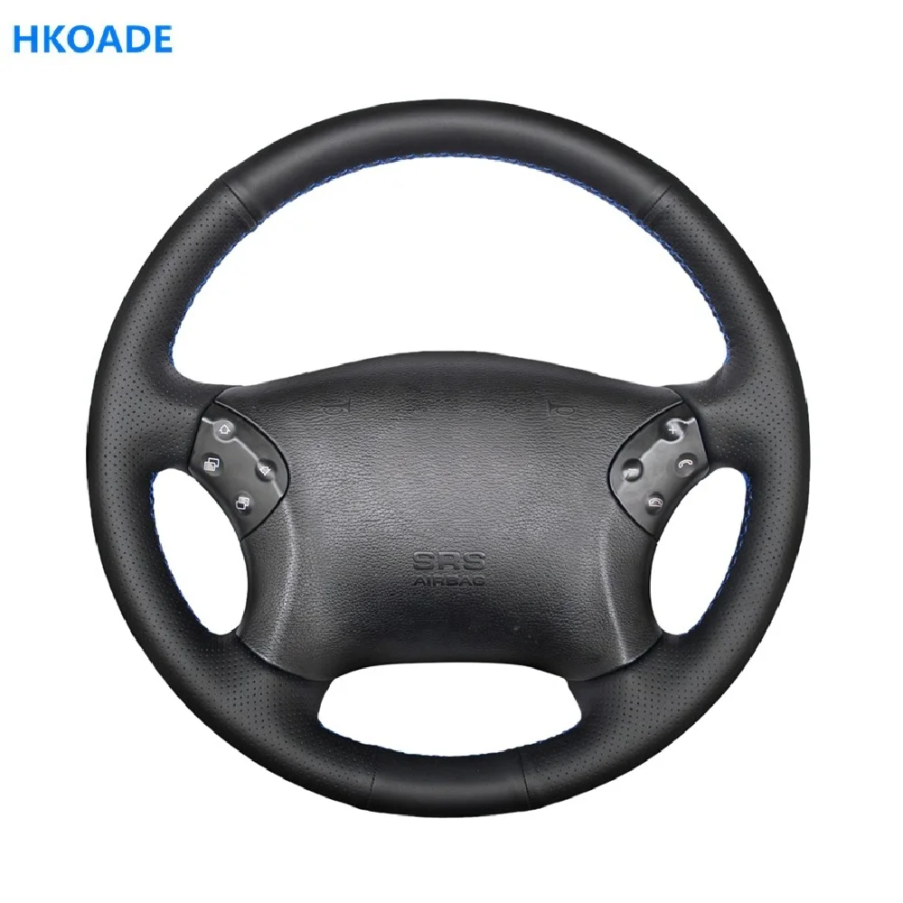 HKOADE DIY Hand-stitched Black High Soft Artificial Leather Car Steering Wheel Cover for Mercedes Benz W203 C-Class 2001-200