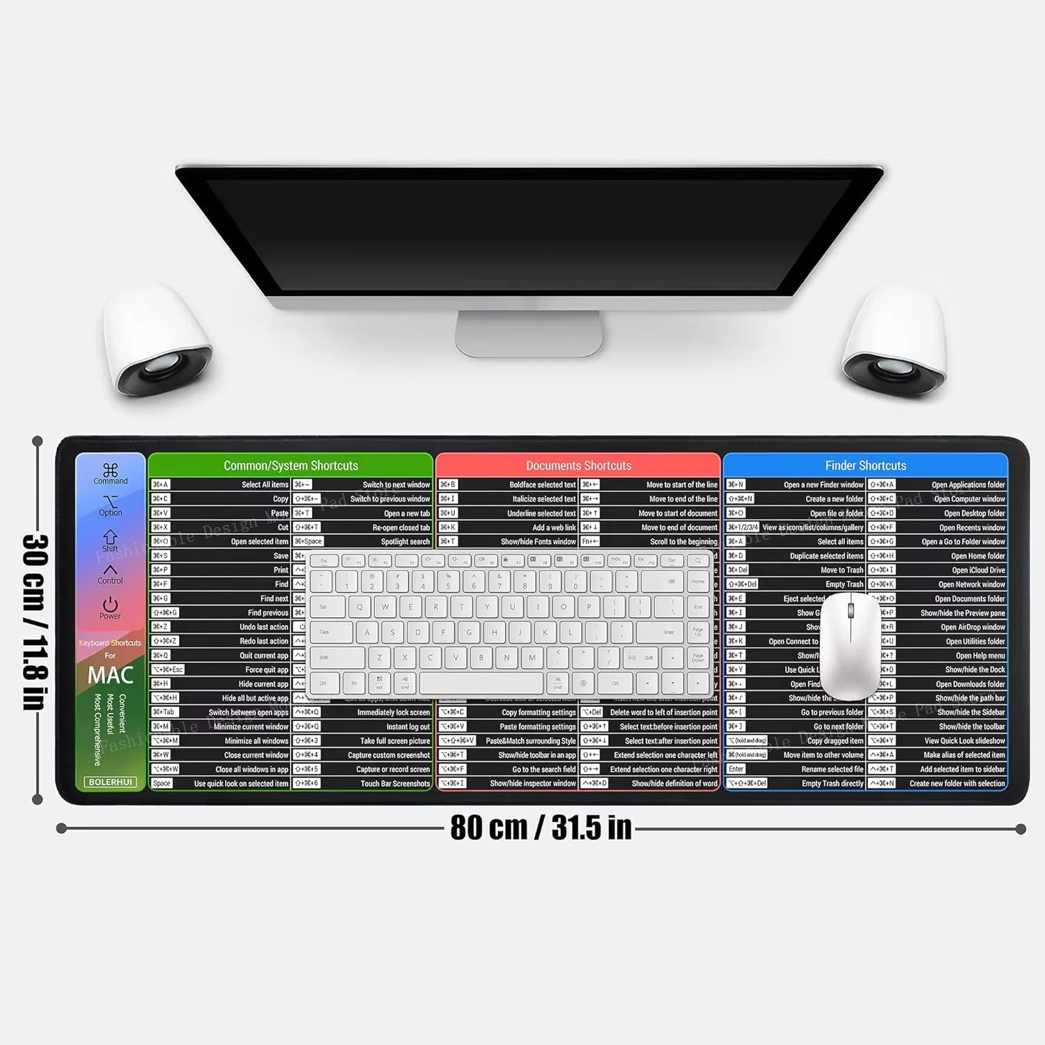For Mac OS Shortcuts New Rubber Mouse Pad iMac Cheat Sheet Large Mac Keyboard Desk Mat Non-Slip Rubber Base Sewn Edges Washable