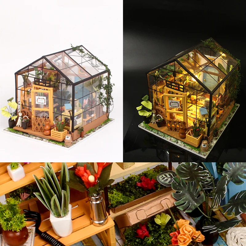 Creative 3D Kathy's Garden Assembled Building Kits Model with Lights Wooden Puzzles Desktop Decoration Toys Gifts for Kids Girls
