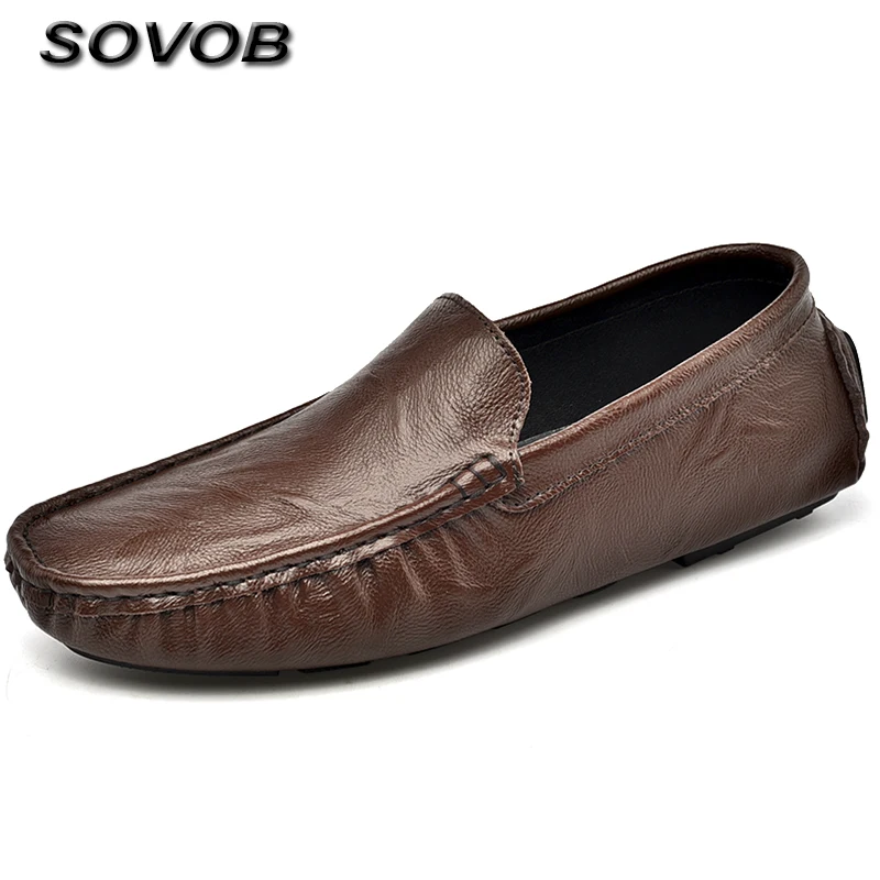 

Vintage Brown Men's Leather Loafer Shoes Big Size 38-47comfort Soft Flat Casual Shoes Men Light Anti-Slip Driving Shoes For Men