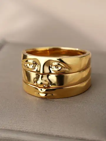David Cincin Mata untuk Wanita Baja Tahan Karat Berlapis Emas Vintage Wajah Tumpukan Jari Cincin Set Buatan Tangan Emo Perhiasan Колцananillos