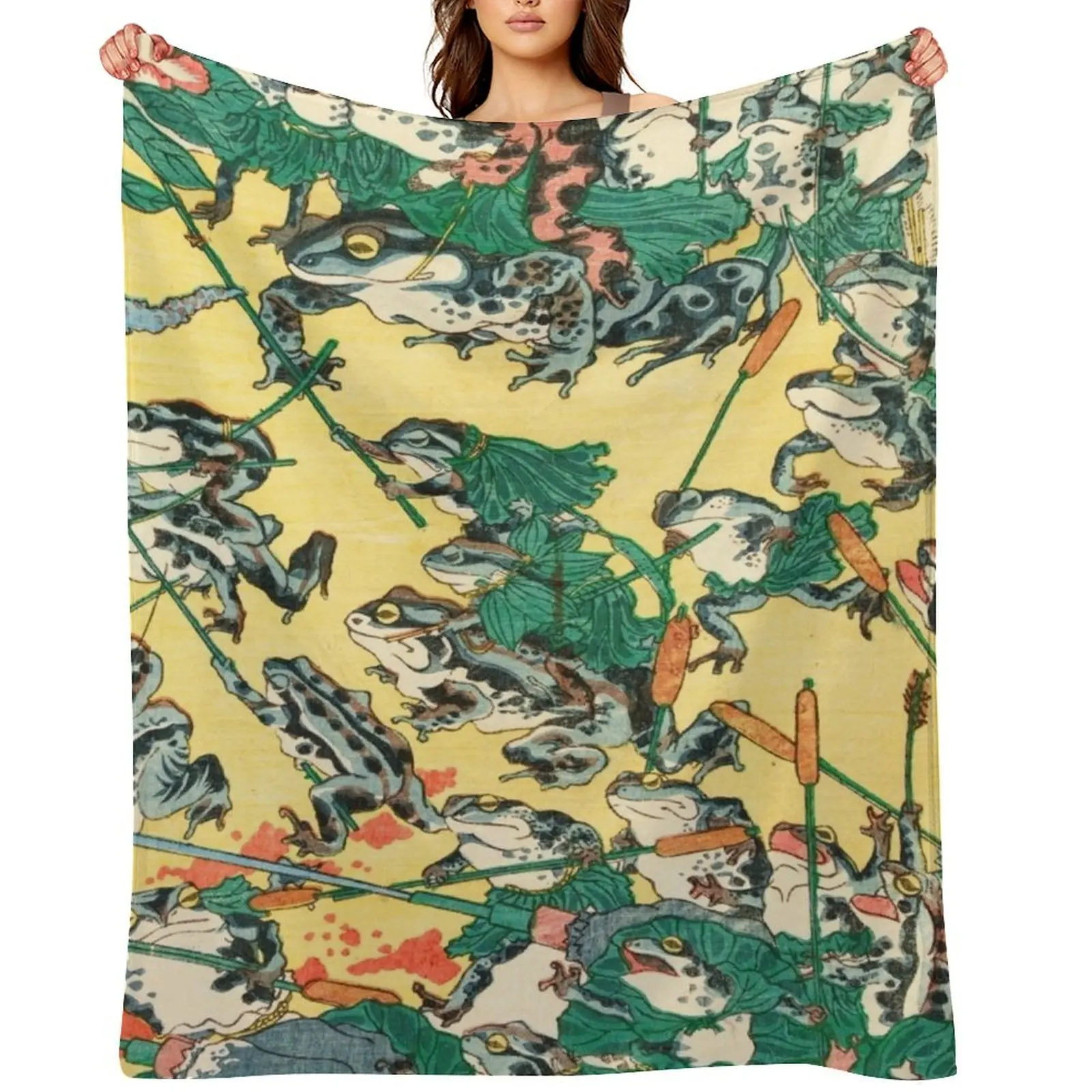 

Fashionable Battle of Frogs by Kawanabe Kyosai, 1864 Throw Blanket Luxury Thicken Designers Extra Large Throw Blankets