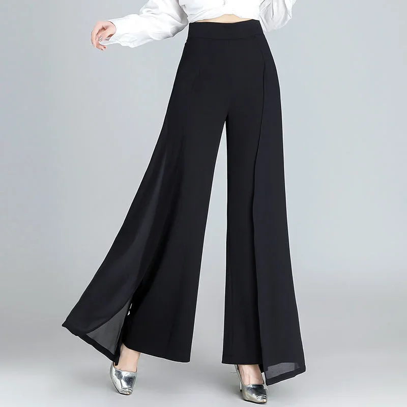 Chiffon Wide Leg Pants High Waist Casual Black Elegant Trousers Women Korean Fashion Clothing 2024 New Baggy Pantalon Femme