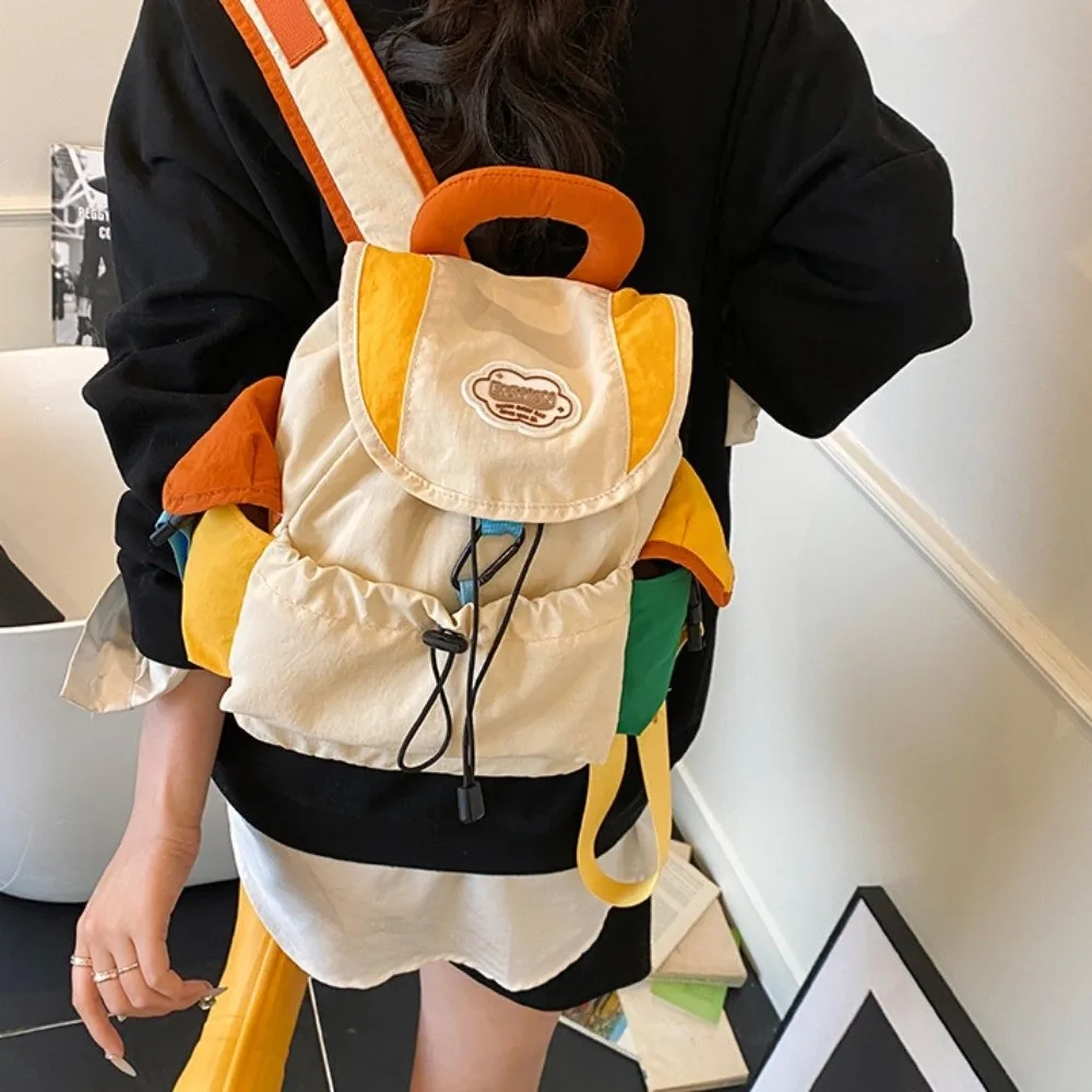 Farblich abgestimmte 2-Größen-Eltern-Kind-Taschen, große Kapazität, koreanischer Stil, Kordelzug-Schulrucksack, Nylon-Multitaschen-Rucksack – Detail 3