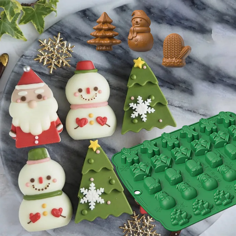 Christmas Silicone Mold for Xmas Chocolate Decor 5 Shapes Gummy Mould Santa Snowflake Tree Gingerbread Food Grade Baking Mould