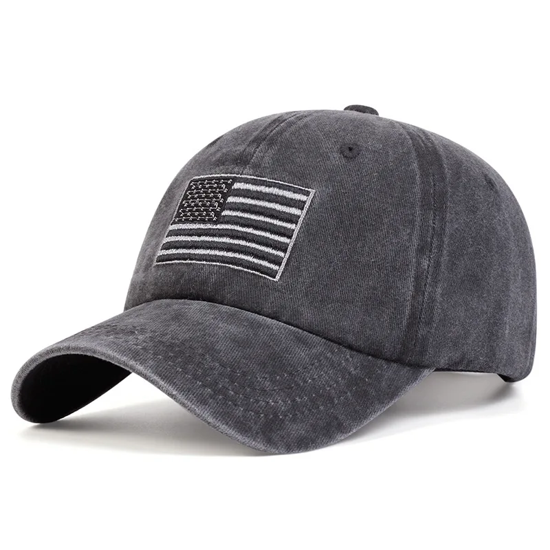 Gewaschene Vintage-Buchstaben-Baseballkappe, vielseitig einsetzbar für Männer und Frauen, Hut aus reiner Baumwolle mit amerikanischer Flagge