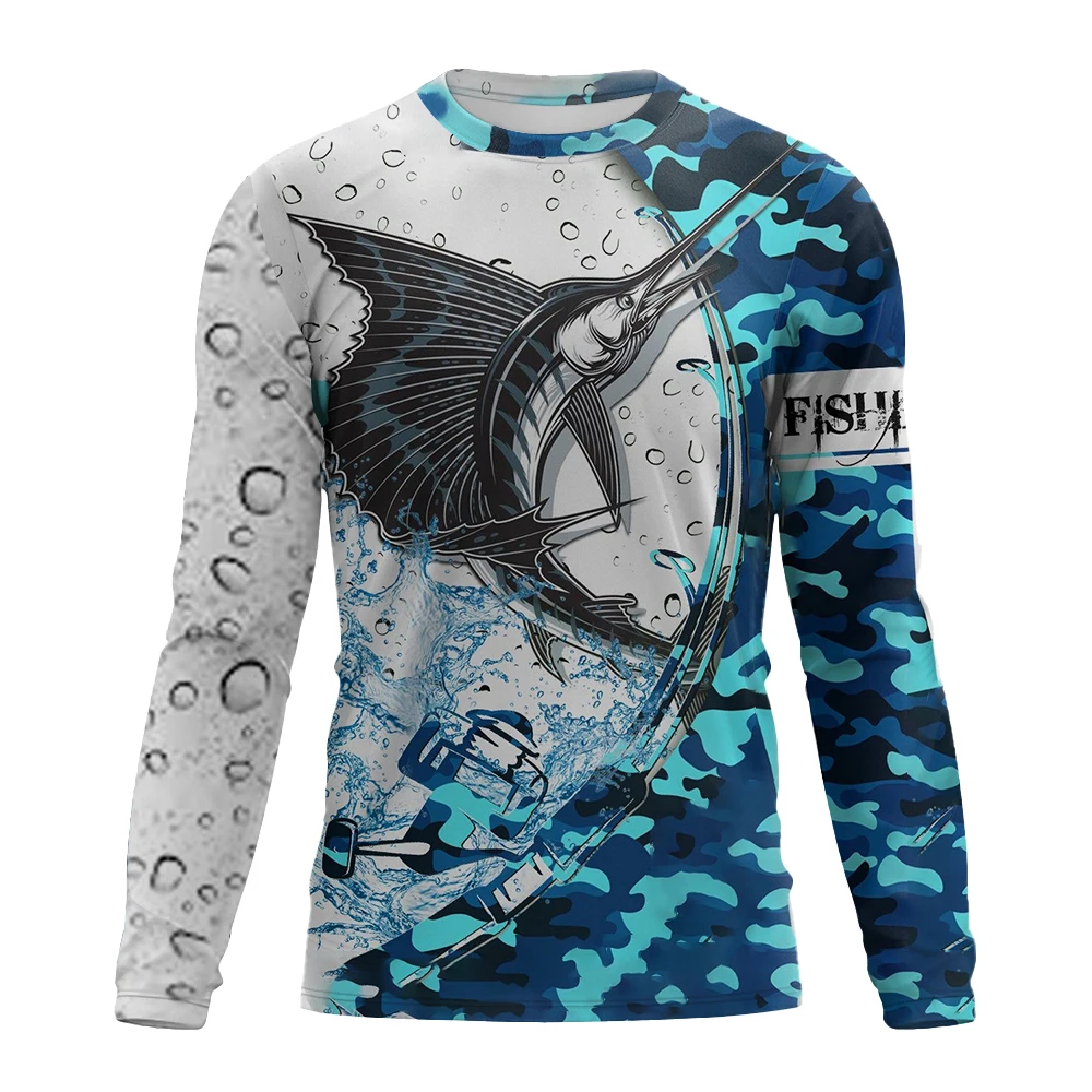 Men's T-shirt 2023 Spring and Autumn New Outdoor Fishing T-shirt Fish Pattern Fashion Essential Long Sleeve T-shirt XS-5XL