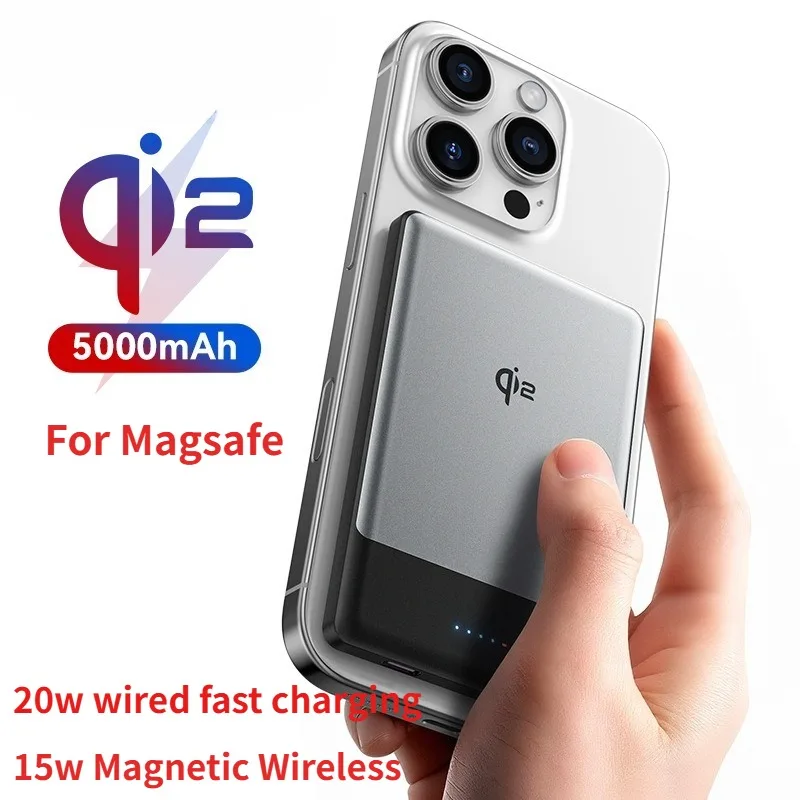 

Thin Qi2 Magnetic Portable Power Bank 5000mah 15W Wireless Charging 20W Wired Charge External battery Powerbank For iPhone 17 16