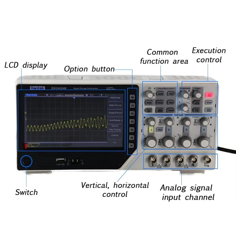 

Hot Sale DSO4204B Digital Oscilloscopes 4 200Mhz 1GS/s Sample Rate PC LDC Display Electric Storage Oscilloscope