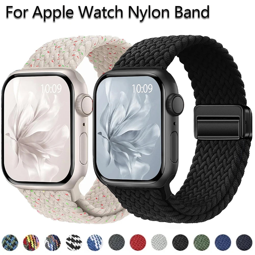 Braided Strap for Apple Watch Ultra 2 Band 49mm 44mm 40mm 45mm 41mm Magnetic Buckle Elastic Bracelet IWatch Series 9 8 7 6 Se 3