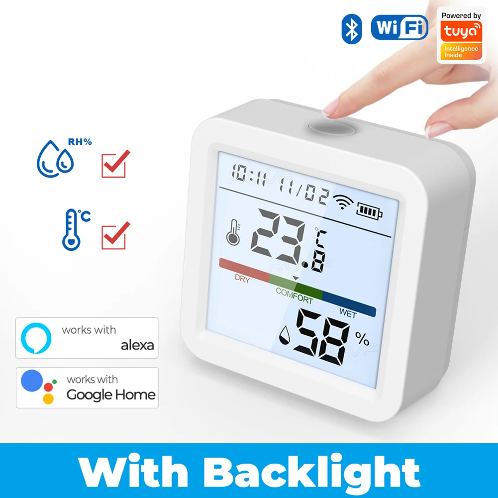 

Tuya WiFi/Zigbee Smart Temperature And Humidity Sensor with Backlight LCD Screen APP Remote Monitor Support Alexa Google Home