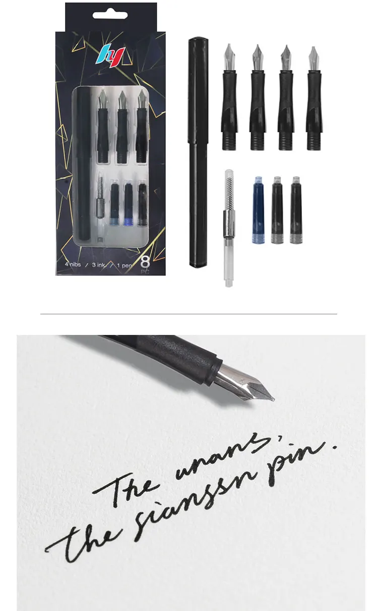 Neue 4 Nib Kalligraphie Brunnen Stift Verlängern Halter mit 3Pcs Tinte für Schreiben Kugelschreiber Patrone Geschenk Box Büro Schreibwaren liefert – Detail 7