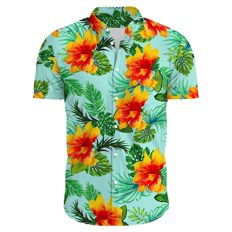 Hawaiian Flower Casual Men Shirts Print With Short Sleeve For Korean Fashion Clothing Costumes Oversized Tops Cheap Things Shirt