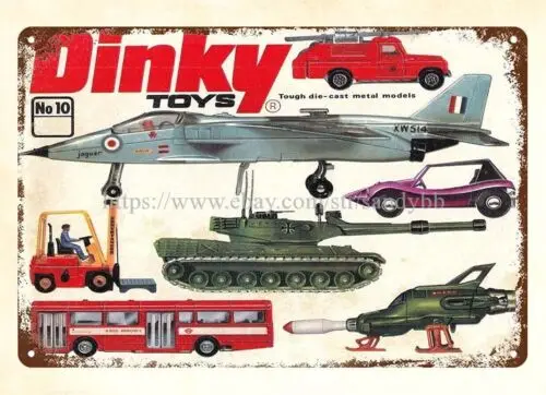 1974 Dinky Toys Die Cast Model Dragster Cars Trucks Jets Military metal tin sign