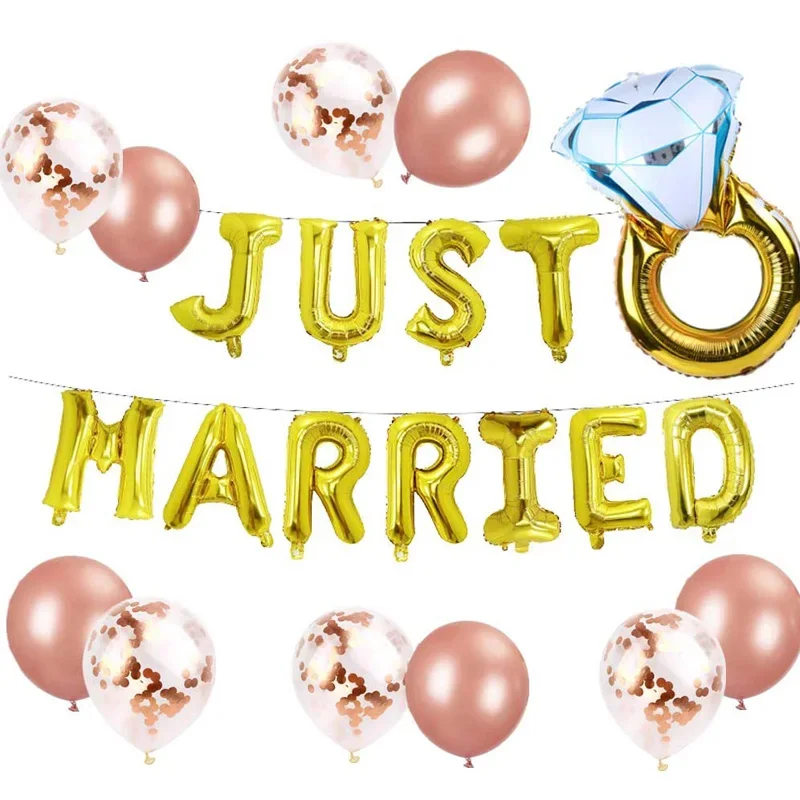 12Pcs Just Married Balloons Banner Bridal Shower Foil Balloon Set for Baby Shower Party Decoration Bride To Be Wedding Favor