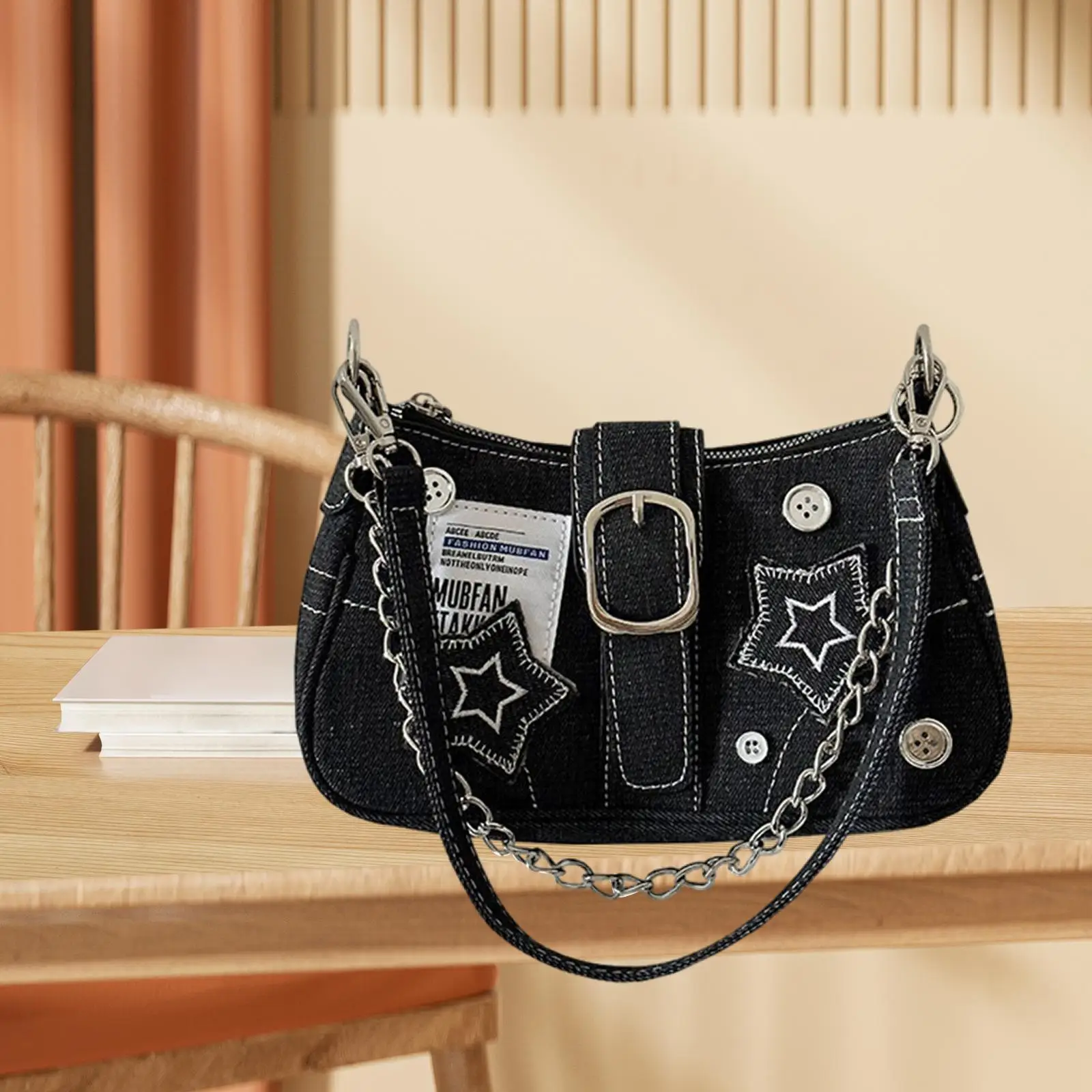 

Women Shoulder Bag Stylish Lightweight Denim Handbag Small Hobo Bag Underarm Bag for Travel Street Motorcycle Commuting Outdoor