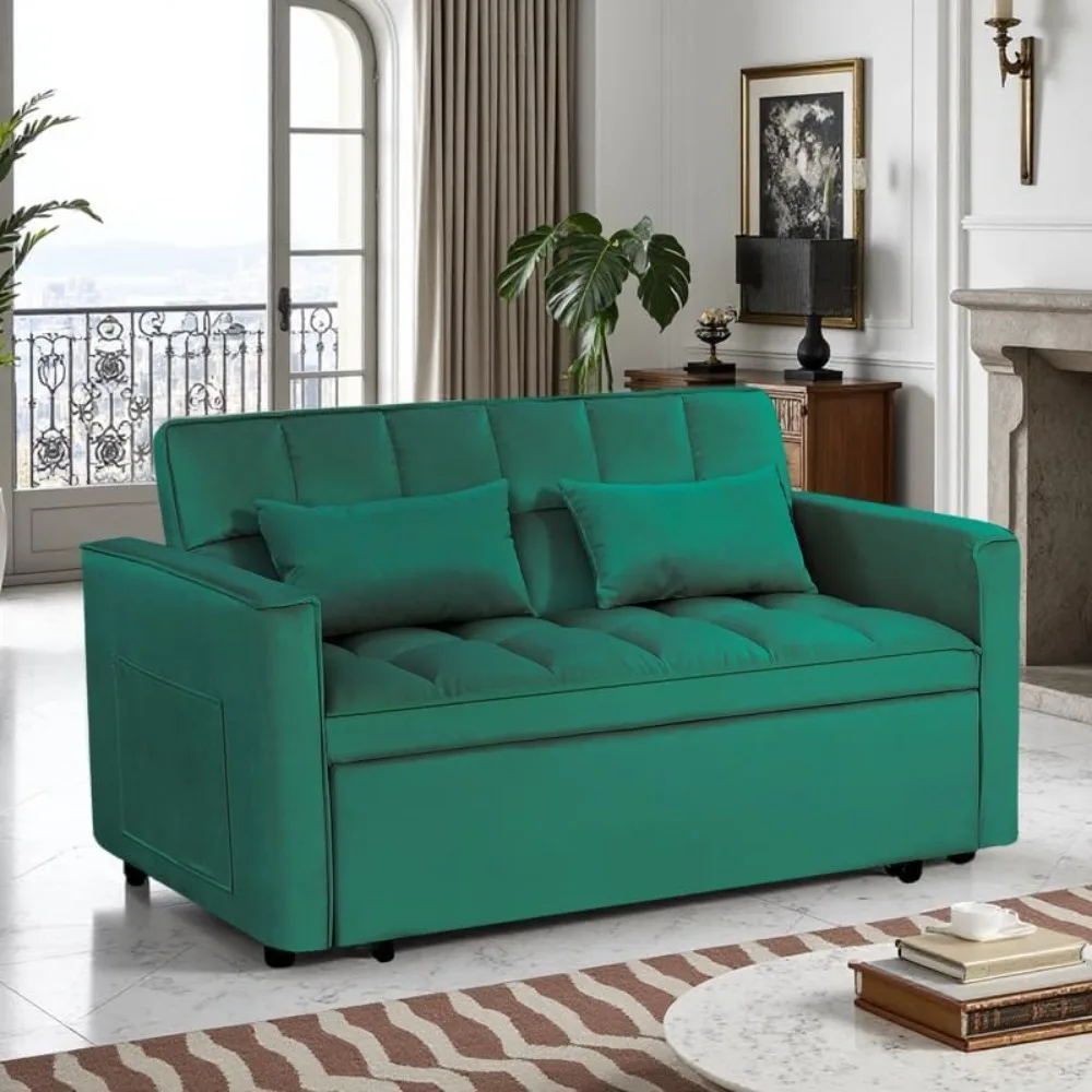 Umwandelbares Schlafsofa, 3-in-1-Schlafsofas für kleine Räume mit verstellbarer Rückenlehne und Seitentasche, Chaiselongue, Pull