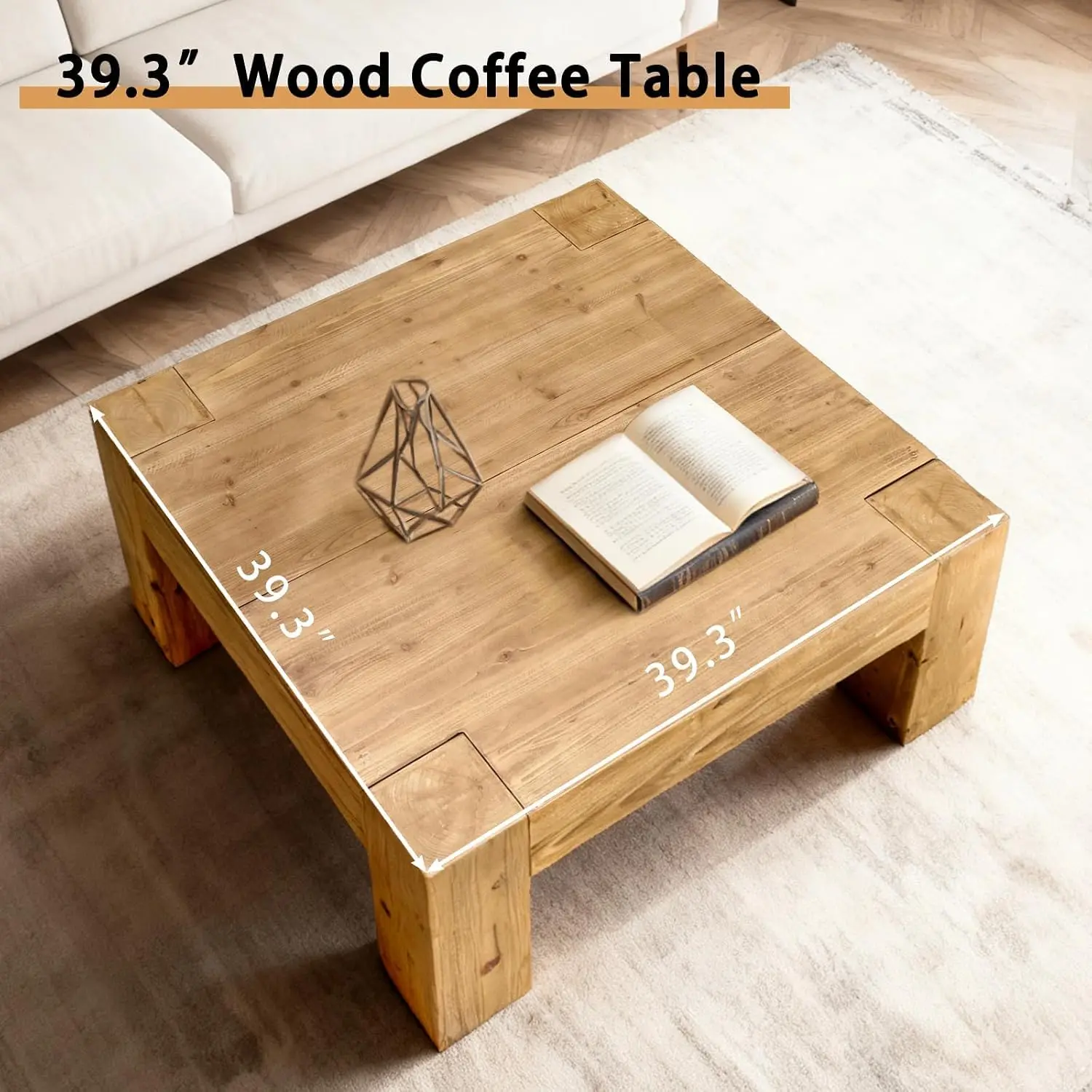 Solid Wood Square Coffee Table 39.4