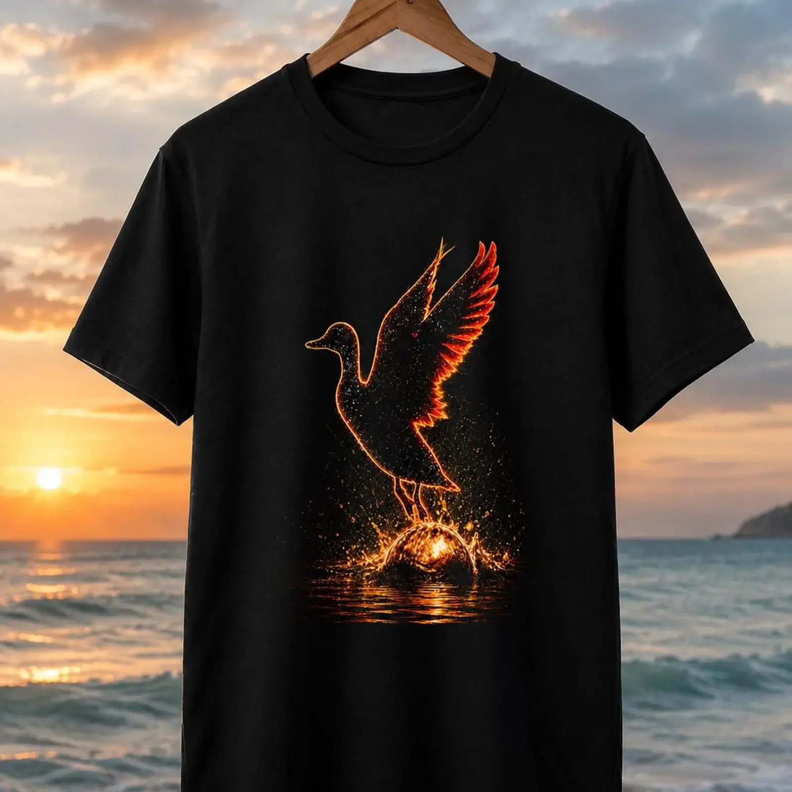 Fiery Glowing Duck T Shirt Waterfowl Bird Hunting Wildlife Nature Lover Casual  Top vintage Washed Breathable designer clothes