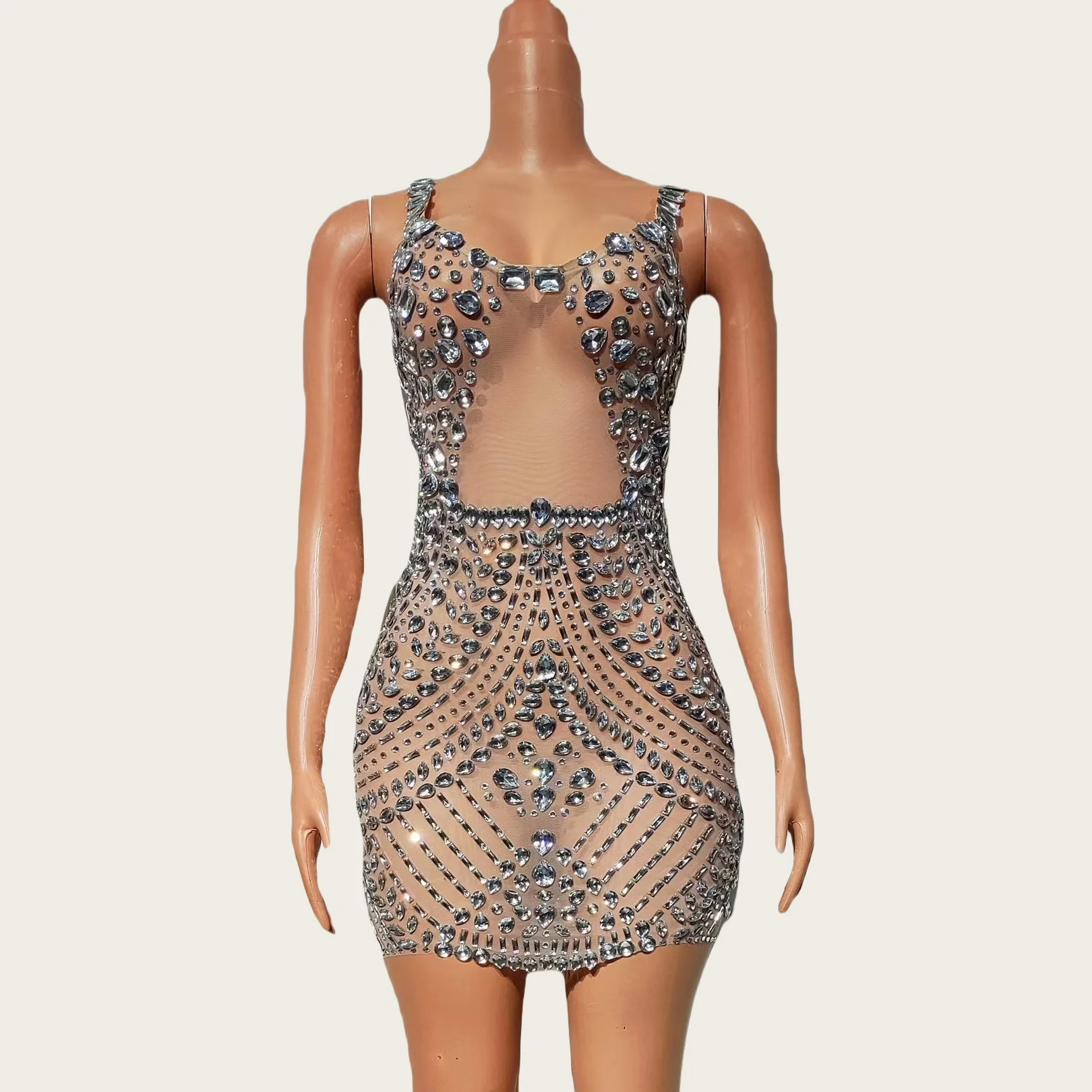 Jimu Luxe Sparkly Strass Jurken Latin Dance Wear Party See Through Mesh Avondjurk Sexy Vrouwen Vieren Prom Couture
