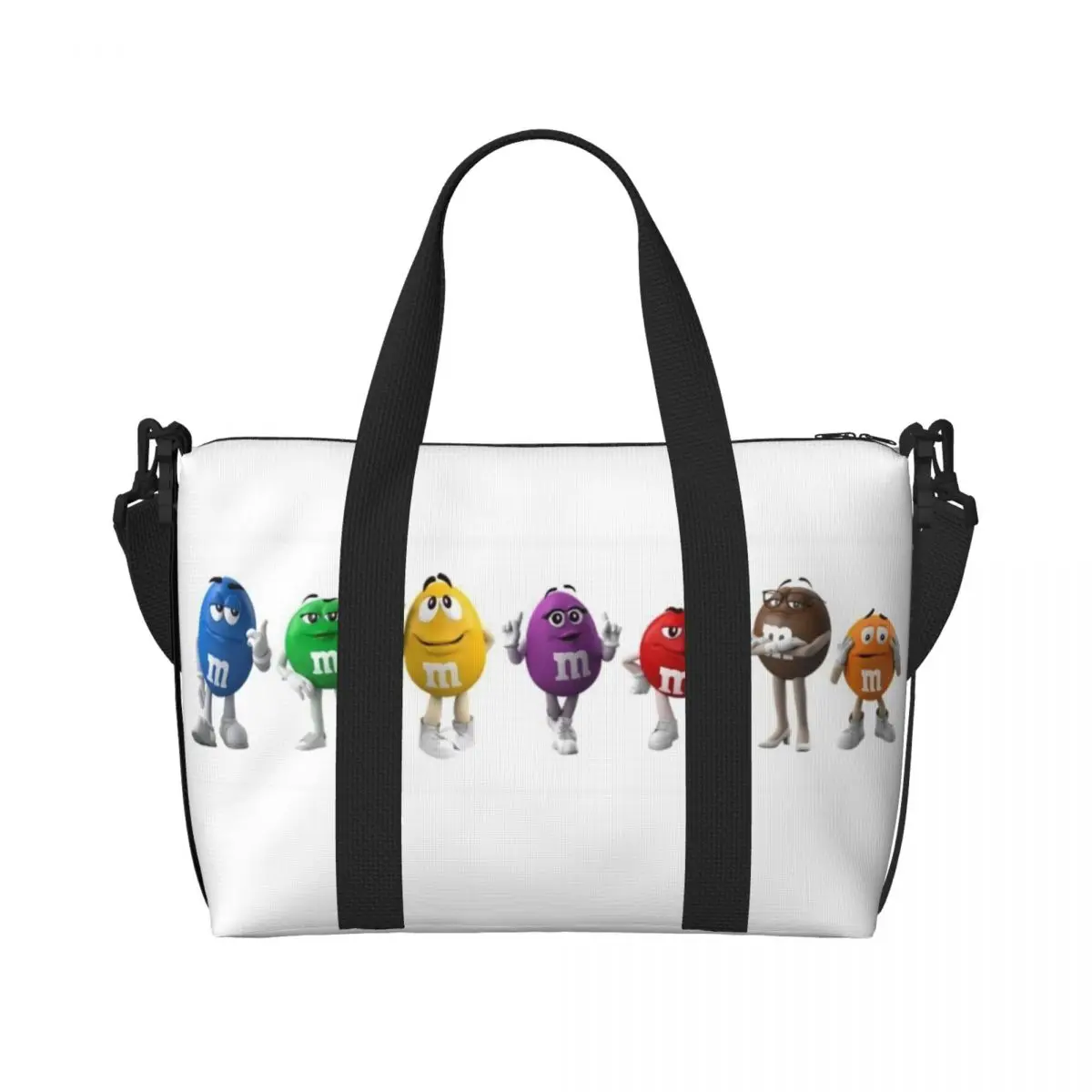 Custom Funny MM Candy Beach Tote Bag Women Extra Large Gym Carry On Chocolate Candy Travel Shopping Bags