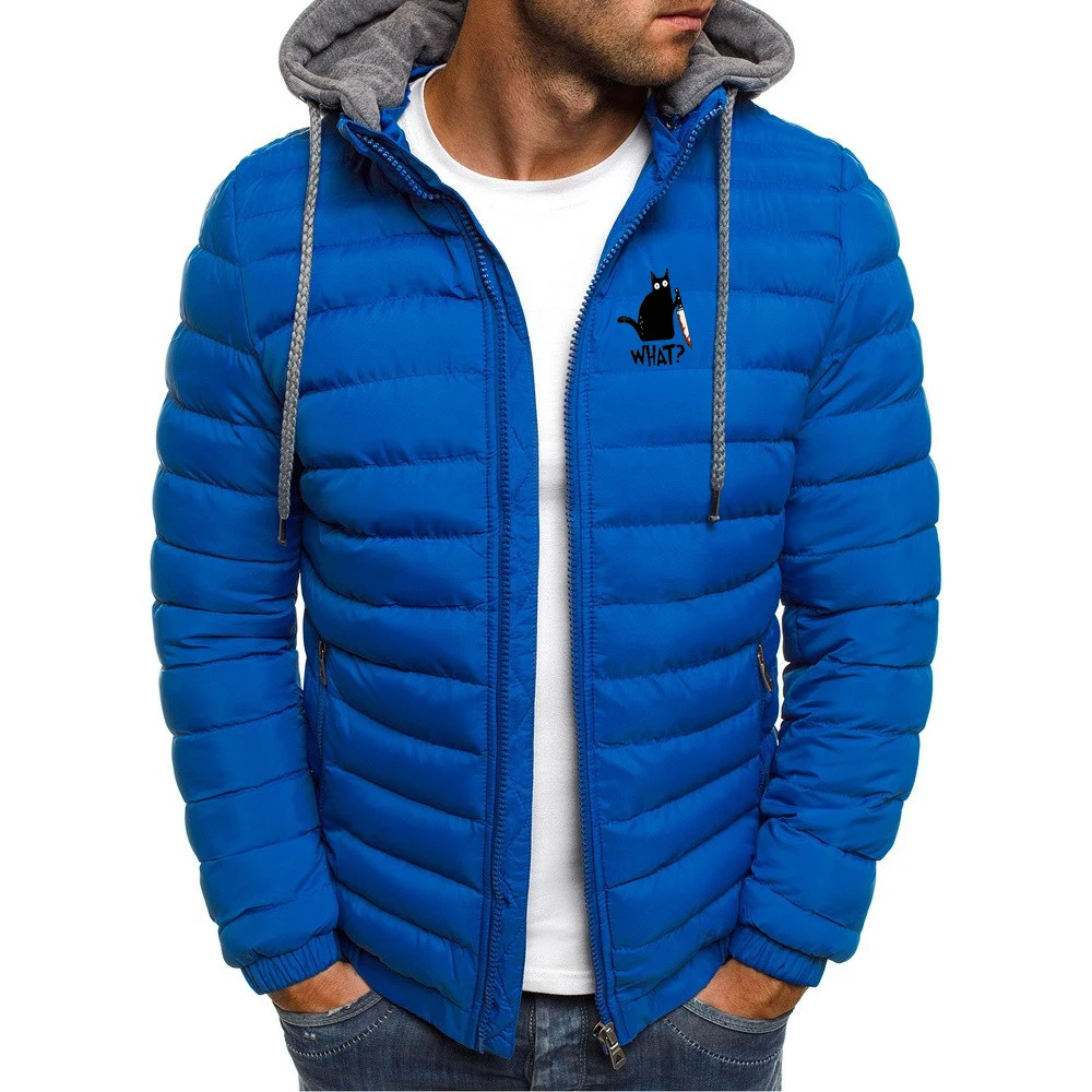 2025 Cappotto per il tempo libero da uomo autunno e inverno Coltello divertente Gatto Cartone animato stampato Logo Stampa Fodera in cotone Felpe con cappuccio Giacca comoda