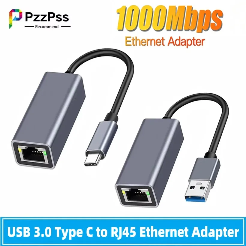 PzzPss 1000Mbps Ethernet Adapter USB 3.0 Type C to RJ45 Network USB Cable For Laptop MacBook PC Windows