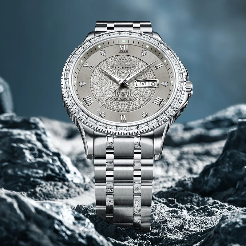 

GUANQIN Luxury Men Mechanical Watch Japan MIYOTA Movement Bright Series Diamond-Set Bezel 30M Waterproof Luminous Watches