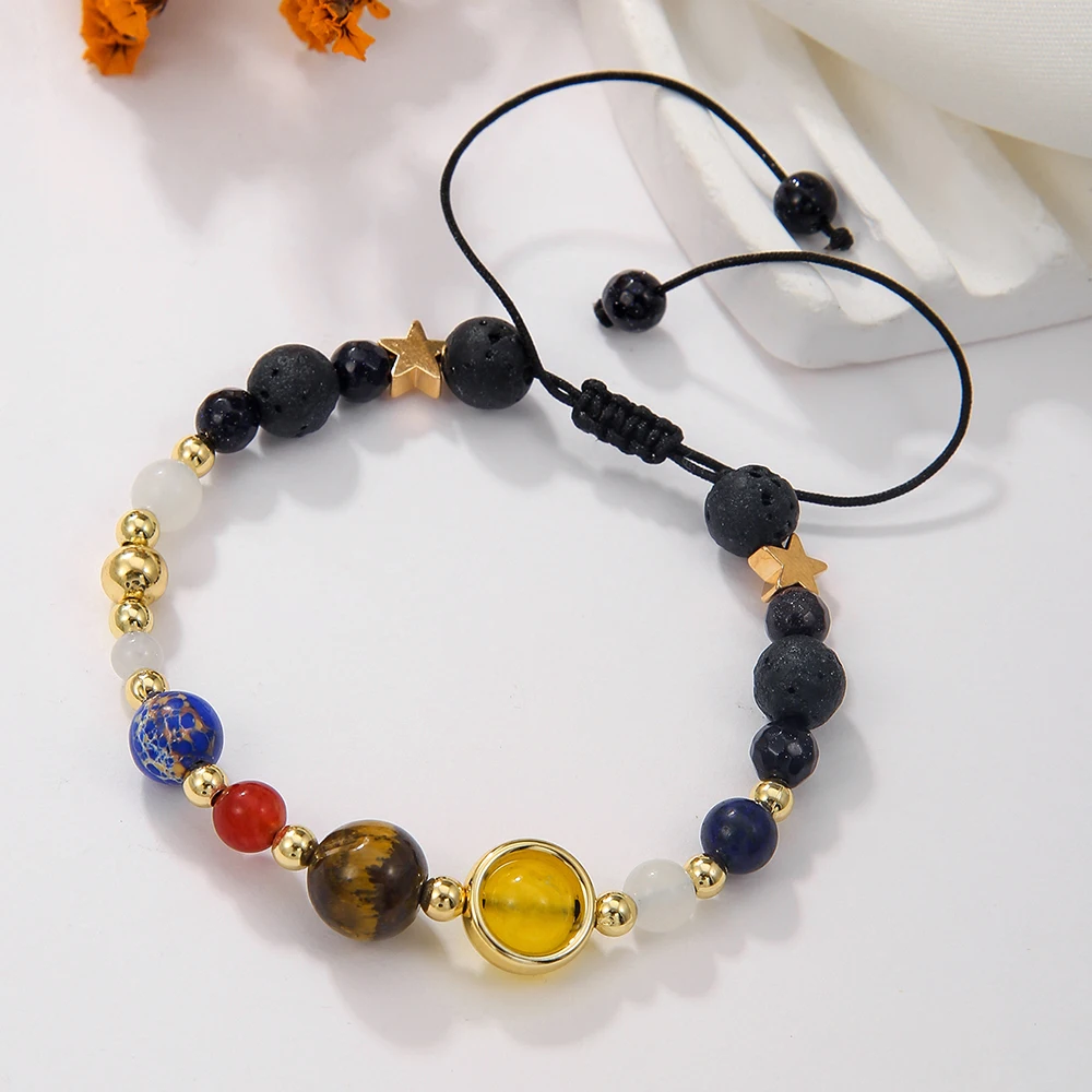 Simple Universe Galaxy Eight Planets Handmade Beaded Braided Bracelet Female Agate Natural Stone Adjustable Couple Bracelet