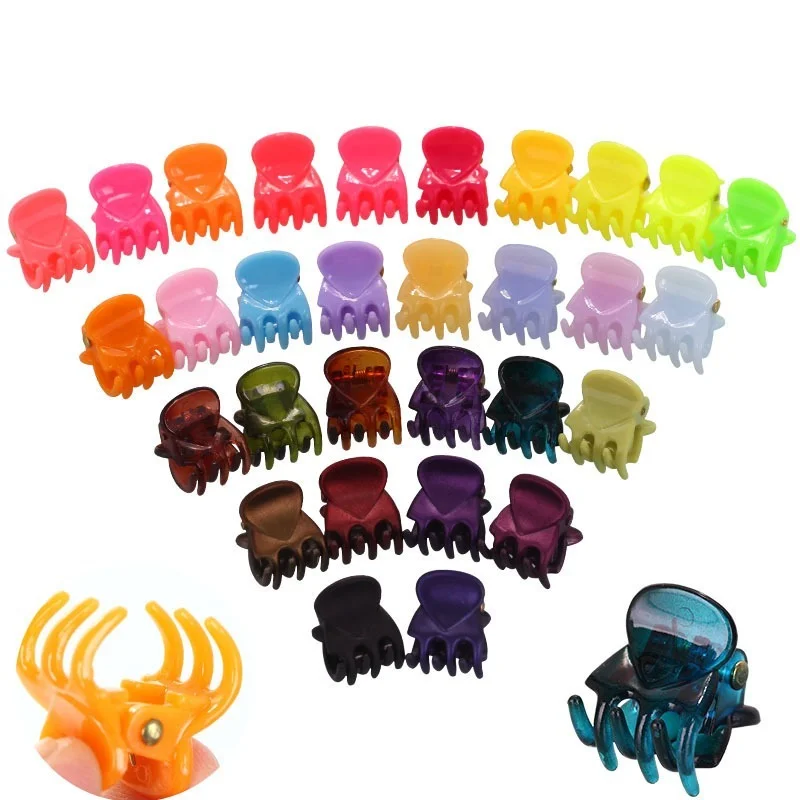 Mini Claw Clips for Women Girls Colorful Plastic Hair Claws Small Size Hair Clamps Claw Clip Crab Chic Hair Accessories 9 Styles