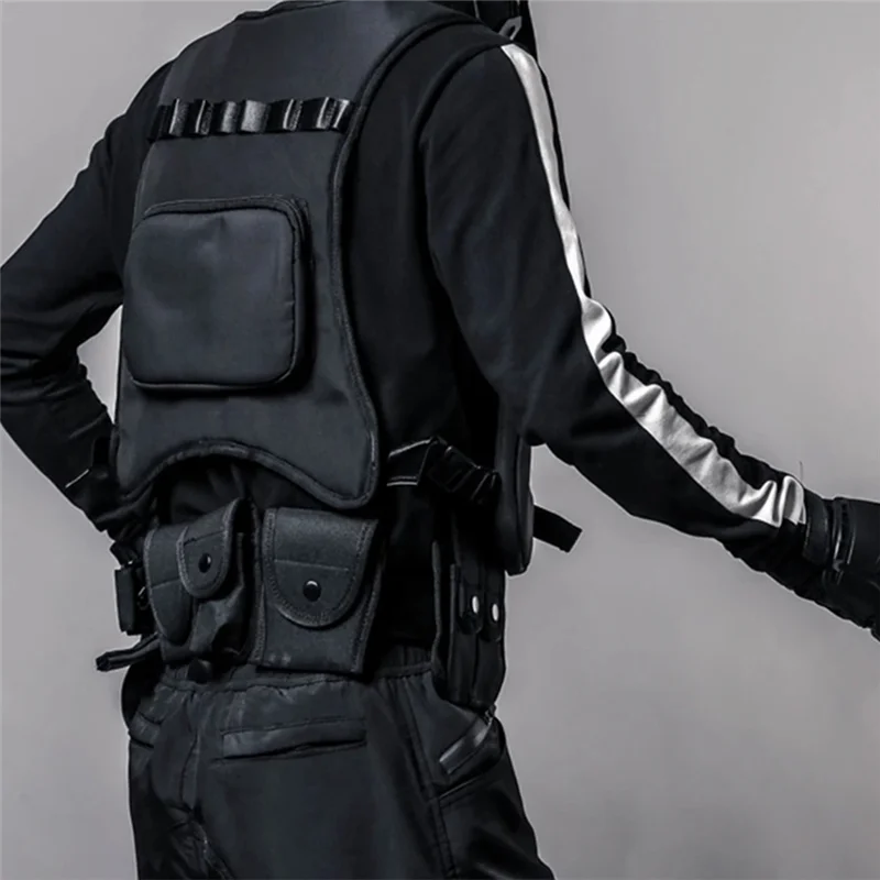 L52A-Sleeveless Hip Hop Punk chaleco bolsa multifunción hebilla ajustable al aire libre hombres mujeres chaleco