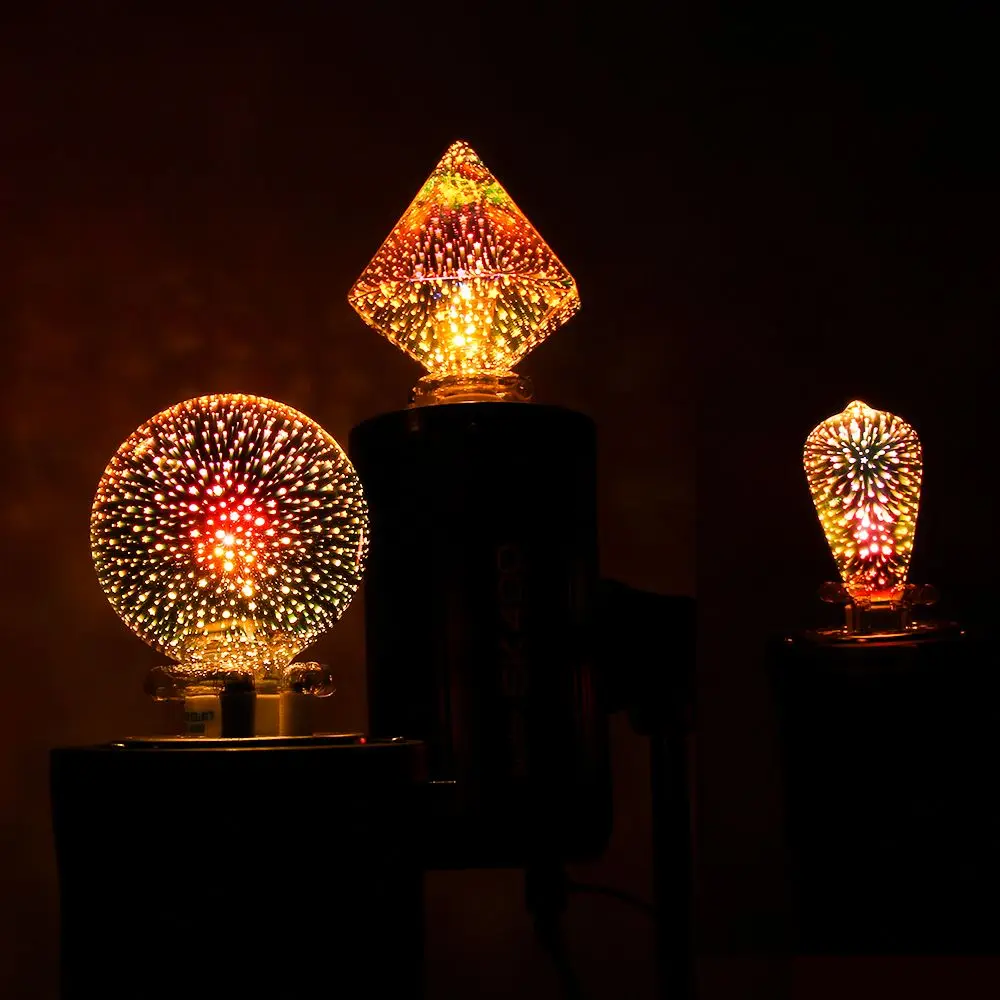 A60/ST64/G80/G95 บ้านตกแต่ง Ball light สกรู 3D ดอกไม้ไฟหลอดไฟโคมไฟแก้ว Edison