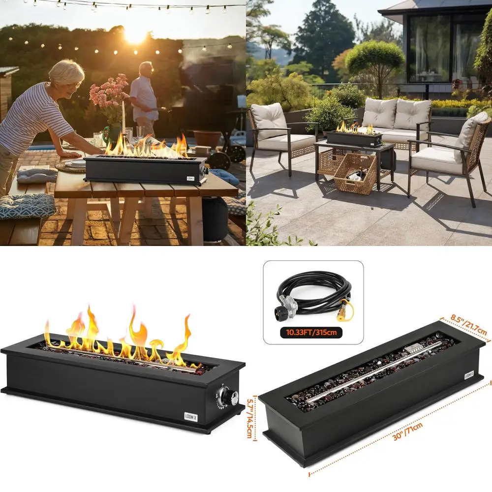 

28-дюймовый прямоугольный настольный газовый камин с горелкой из нержавеющей стали и декоративными стеклянными бусинами для огня