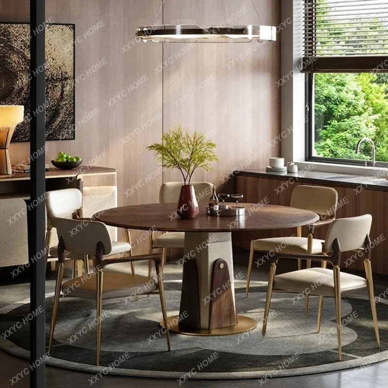 XX Black Walnut Round Dining Table Living Room Home Modern Table and Chair Set