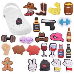 1pcs Wine Drinks Gingerbread Man Fist Shoe Charms DIY Adult Garden Shoes Decorations Fit Sandals Buckle Kids Party Gifts