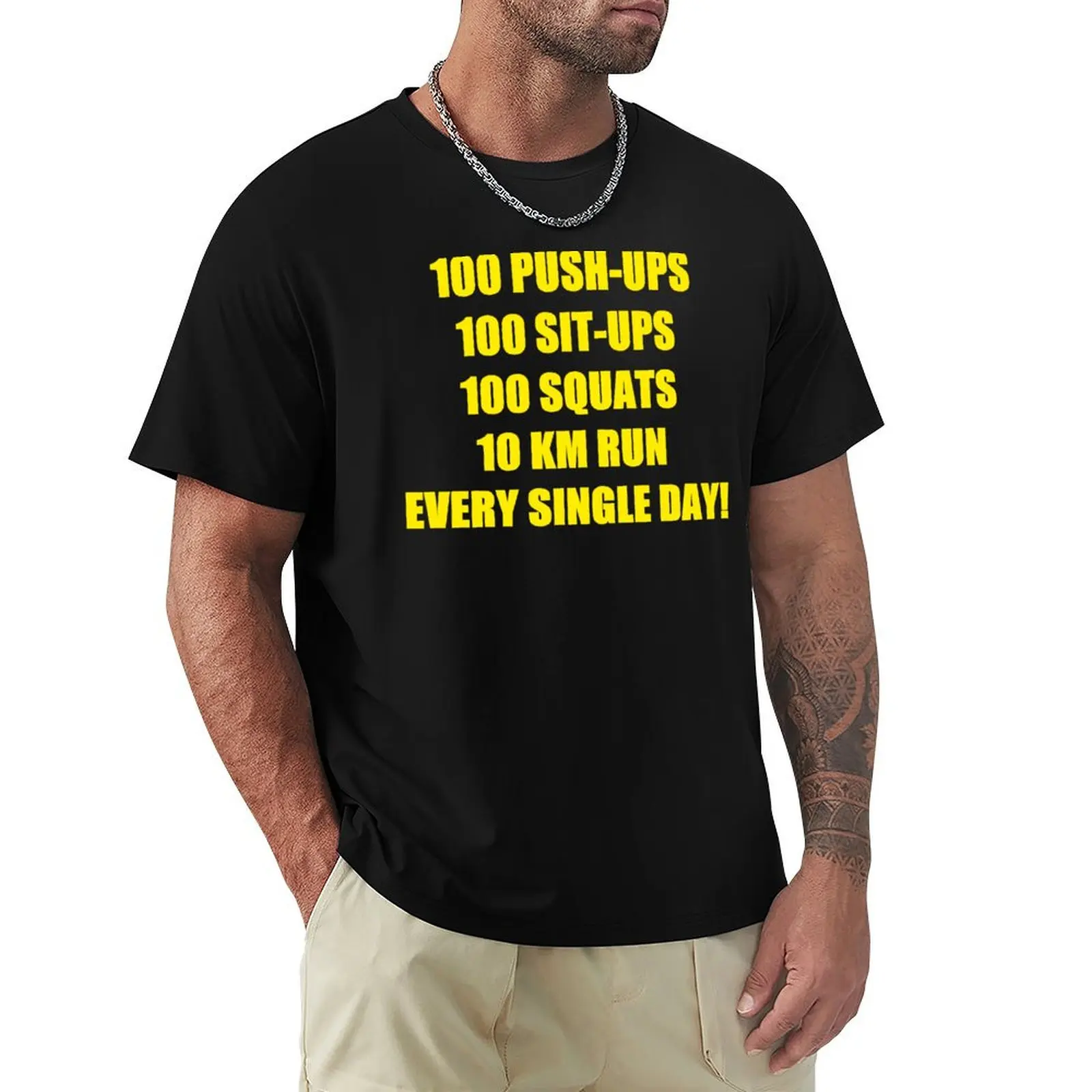 100 push-ups, sit-ups, squats, 10 km run EVERY SINGLE DAY Workout Routine T-Shirt Plus Size Basic Short Sleeve Top