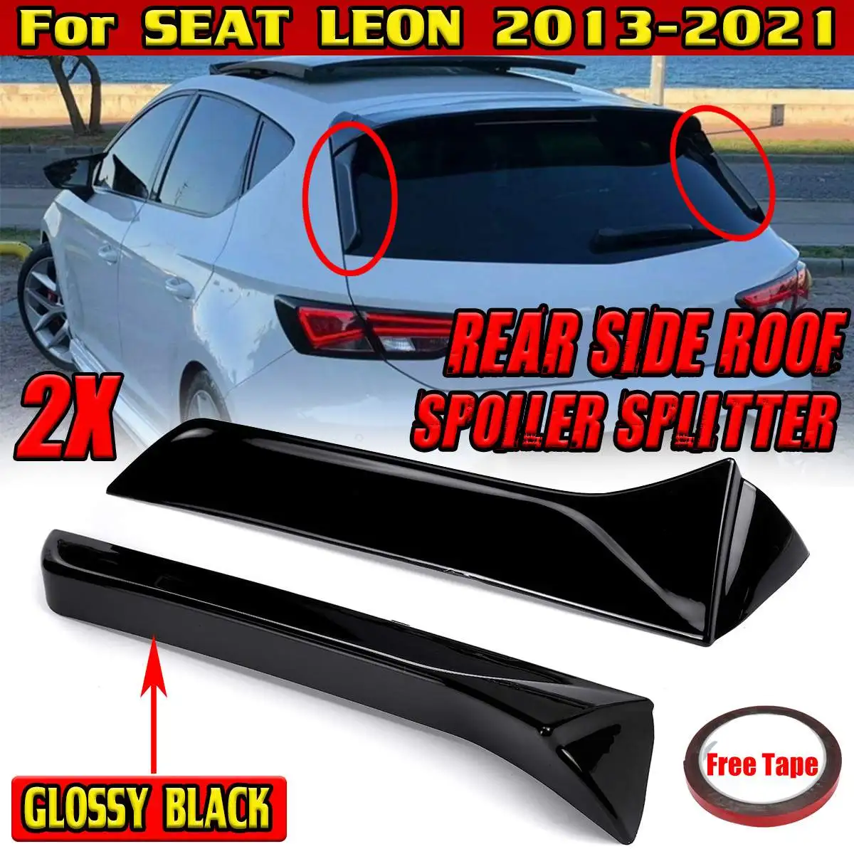 Pair For Seat Leone 5F FR MK3 MK3.5 2013-2021 Glossy Black Rear Window Side Car Spoiler Wing Styling Auto Canards Splitter