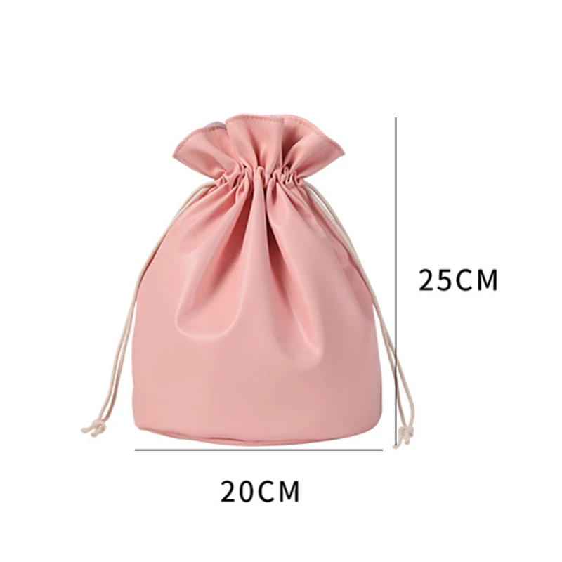 Borsa cosmetica con coulisse in pelle PU solida borsa per cosmetici portatile per rossetto Organizer per articoli da toeletta custodia impermeabile per la bellezza borse per il lavaggio da viaggio