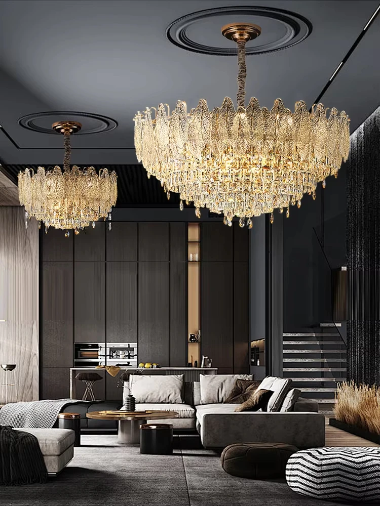 

Modern Luxury Golden Crystal Ceiling Chandelier Large LED Nordic Designer Lighting Fixture for Living Room Exhibition Home Decor