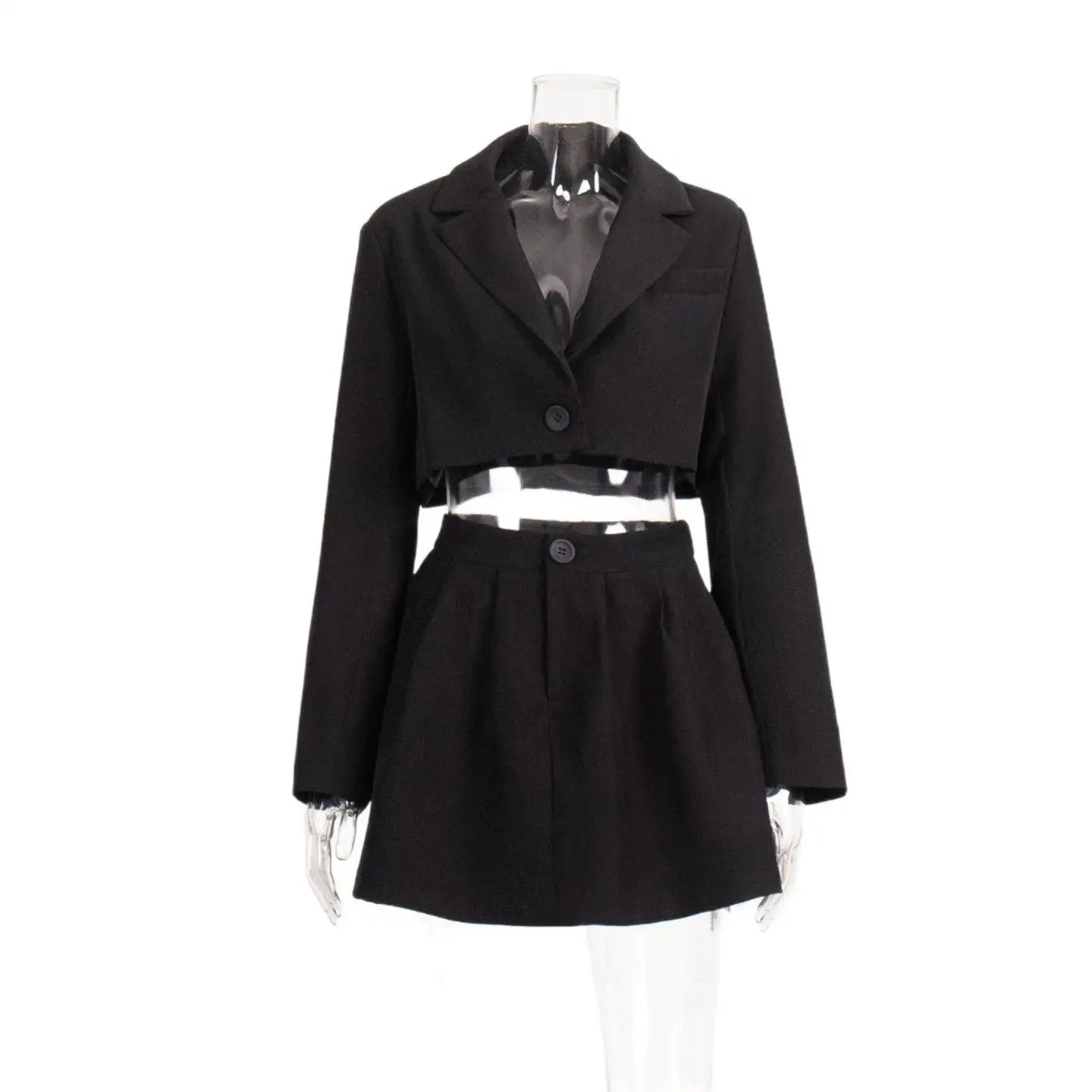 봄 여름 정장 스커트 세트 울트라 플립 칼라 정장 여성 패션 앙상블 롱 슬리브 캐주얼 웨어 성인용