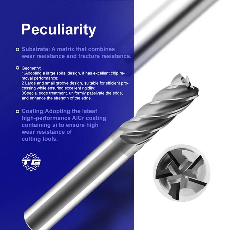 TG P45 + -C5/5-Groove Coated Corner Radius End Mills High Performance Cutters for Machining P45 Series
