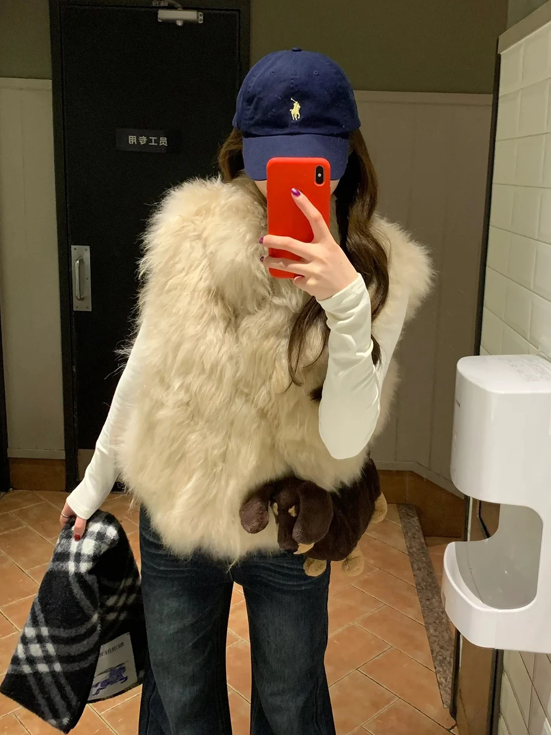 Veste en laine d'agneau grande taille femme Sport étudiant Style Anti-gel bouton à travers les détails fantaisie Vintage collège toile de Baseball