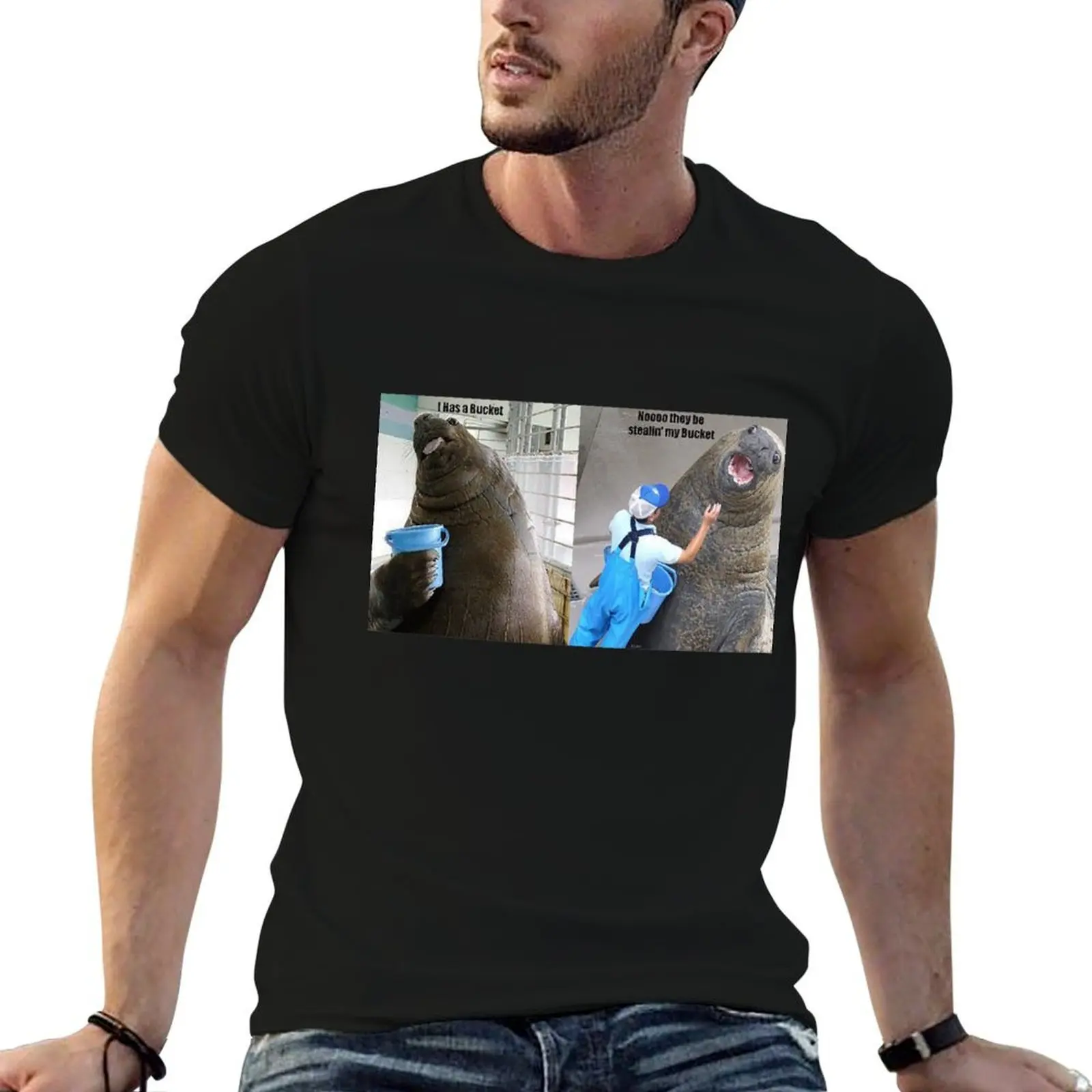 LOLrus: I has a bucket. Nooooo, they be stealin my bucket! T-Shirt korean fashion graphic t shirt vintage Men's t-shirts