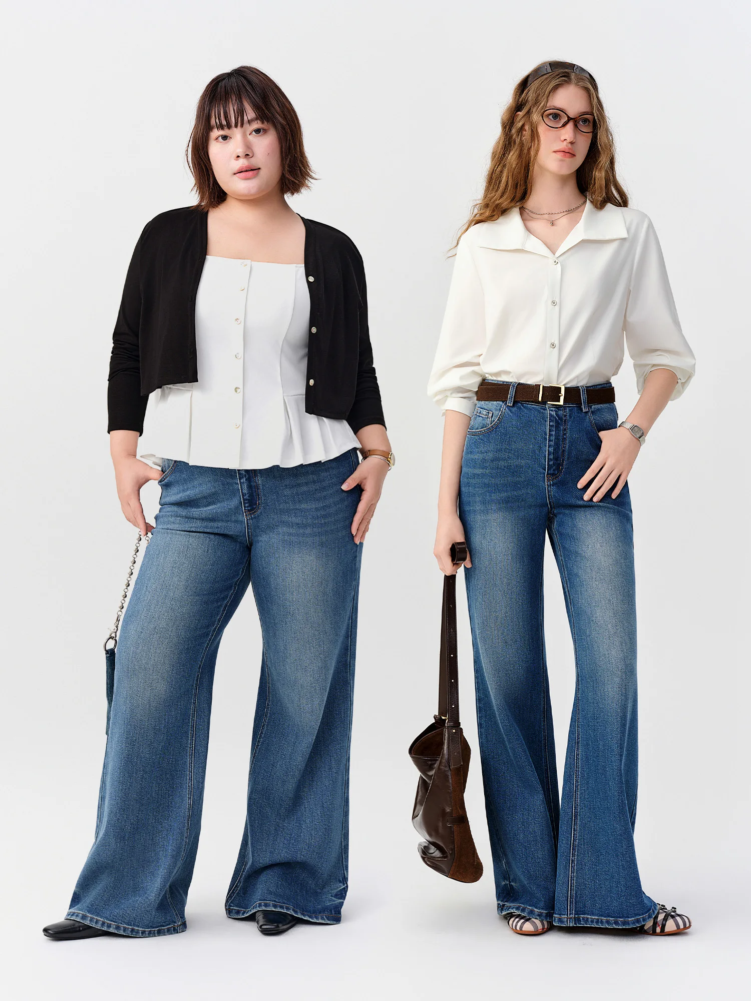 DUSHU 2026 Fall Women's Slim-Fit Stretch Washed Flare Jeans, High-Waist Leg-Elongating Bootcut Trousers in Elongated Length