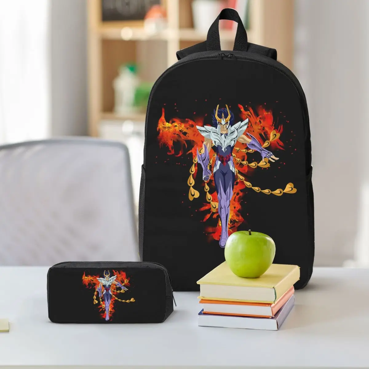 Anime Knights Of The Zodiac Saint Seiya Backpack Boys Girls BookBag School Bag Shoulder Bags 3ps Insulated Lunch Bag Pencil Case