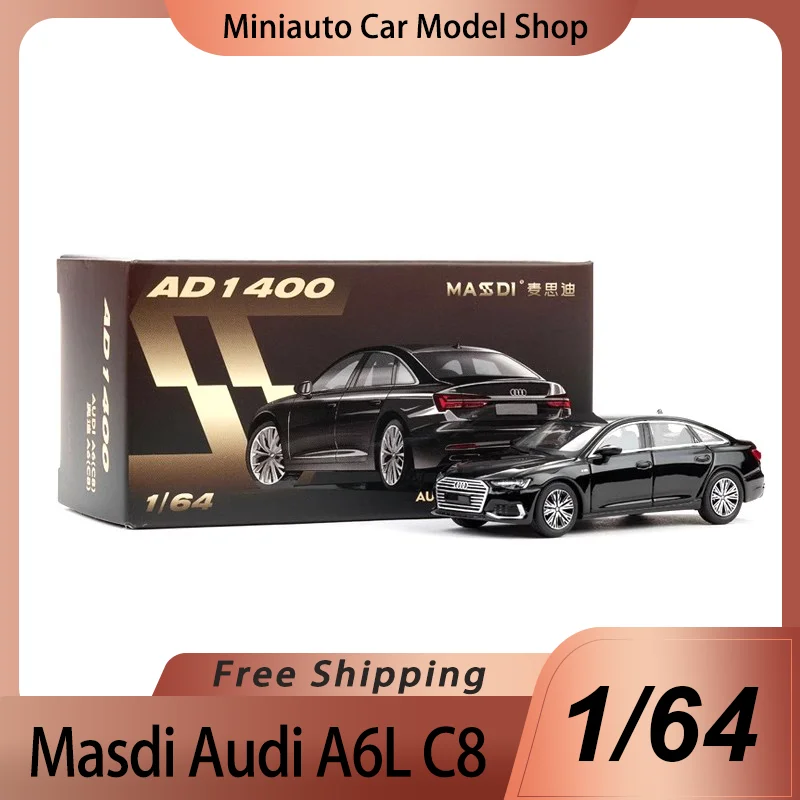 Nuevo en Stock Masdi 1:64 Audi A6l C8 aleación negra miniatura Diecast modelo Audi deportes Audi Sedan modelo de coche juguetes personalizados niños Giif