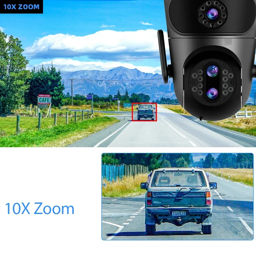 4K WiFi Camera 12MP 10x Zoom Outdoor Night Vision CCTV Dual-screen WIFI Camera AI Automatically Security Protection Monitoring