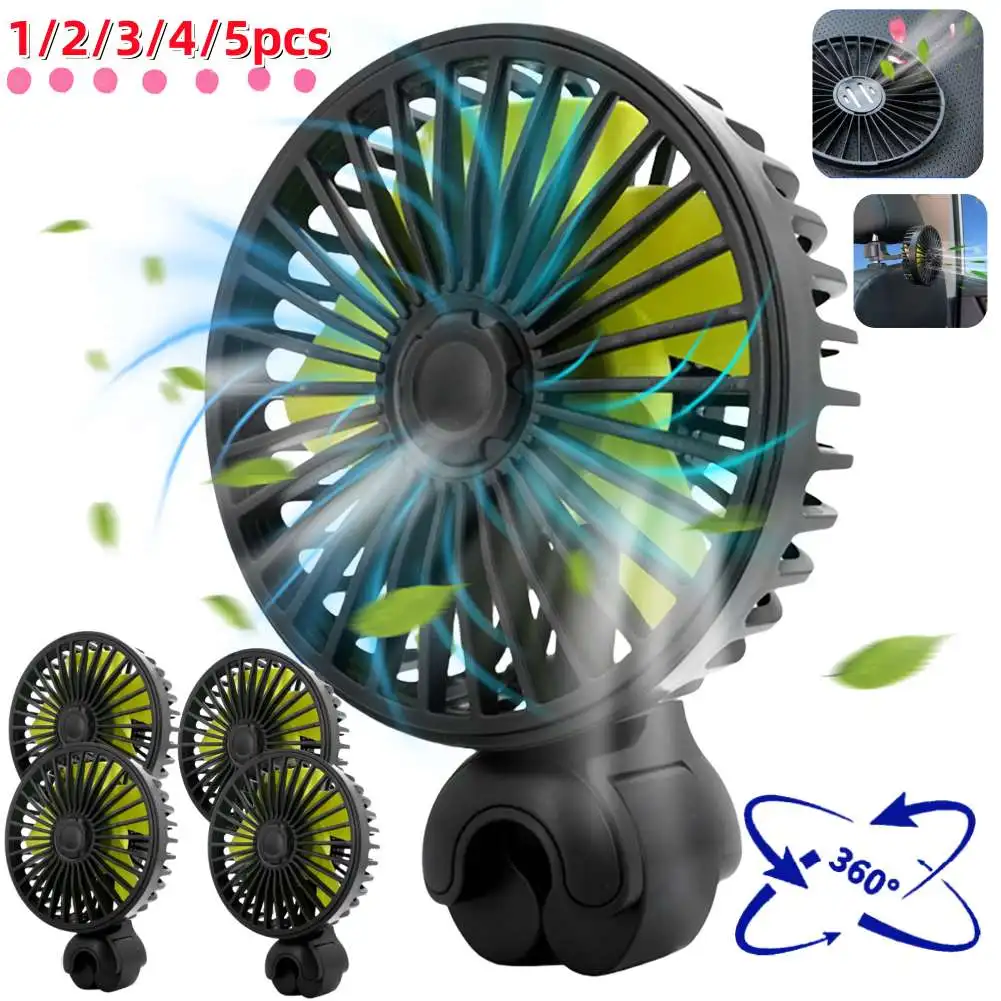 1-5PCS 360° Car Fan Rotating Cooling Wind Low Noise Summer Car Air Conditioning Cold Fan Ventilation Car Cooler for Sedan SUS RV