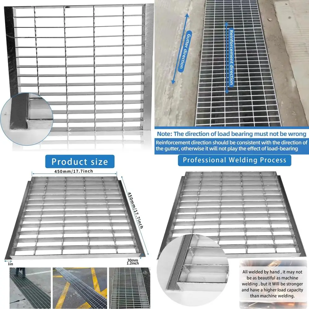 

Heavy Duty Galvanized Steel Outdoor Drain Cover, 18x18 Inch Square Sewer Grate with Base, Silver Metal Drainage System